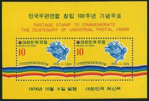 Korea South 914a,C43a,hinged.Michel Bl.391-392. UPU-100,1974.