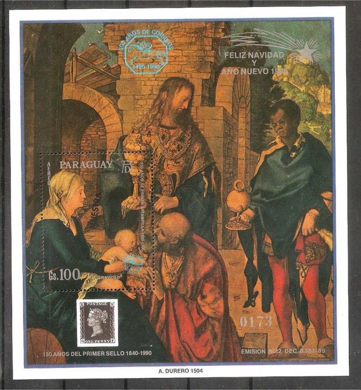 PARAGUAY 1990 ART DURER CHRISTMAS S/S SPECIMEN MUESTRA Mi BL 470 MNH