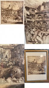 JOSE PEDRAZA OSTOS - TOROS EN TURÉGANO - PRECIOSO GRABADO TAURINO