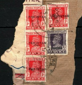 PAKISTAN INDIA KGVI Piece *LOCAL OVERPRINTS* Official SERVICE Stamps{5} SS4517