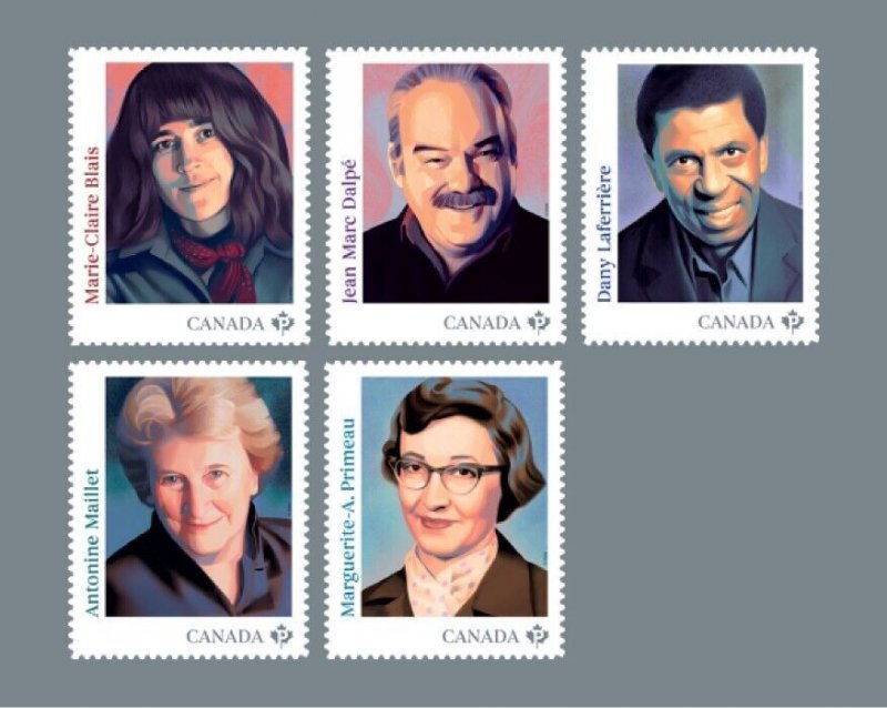 DIE CUT = FRENCH - CANADIAN AUTHORS = set of 5 booklet stamps MNH Canada 2024
