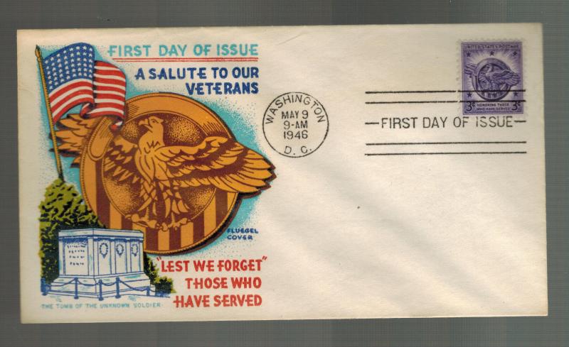1946 USA First Day Cover Washington DC Fluegel Patriotic Salute to Veterans FDC