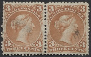 Canada #25b 3c Large Queen Thin Paper 2 VF Centered Pair