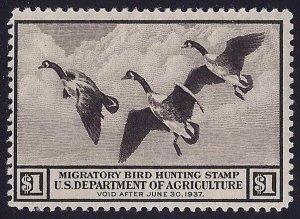 RW3 - $1 F-VF Canada Geese Duck Stamp Mint NH Cat $325