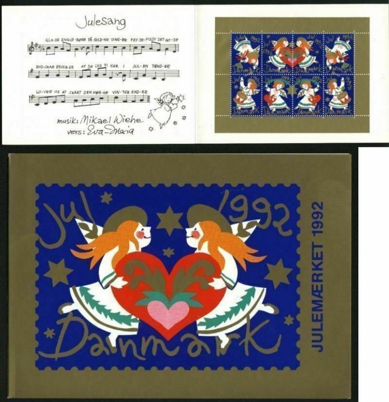 Denmark. Christmas Seals 1992. Souvenir Folder. Angels,Heart.