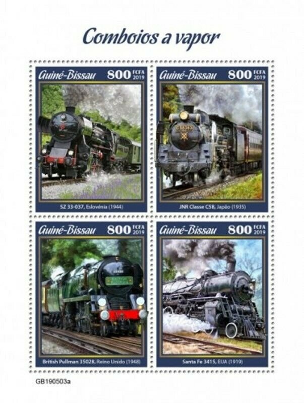 Guinea-Bissau - 2019 Steam Trains on Stamps - 4 Stamp Sheet - GB190503a