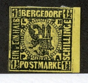 German States- Bergedorf, Scott #3, Unused, Hinged, 1872 Moens Reprint