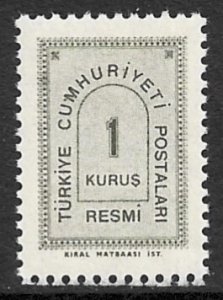 TURKEY 1963 1k Gray OFFICIAL Sc O84 MNH