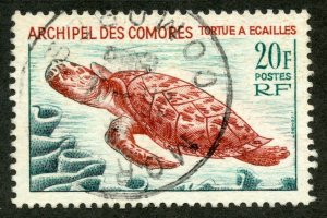 Comoro Islands Scott 65 UH - 1965 20fr Sea Turtle - SCV $1.75