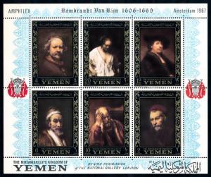 [96041] Yemen Kingdom 1967 Art Paintings Rembrandt Gold Coloured Sheet MNH