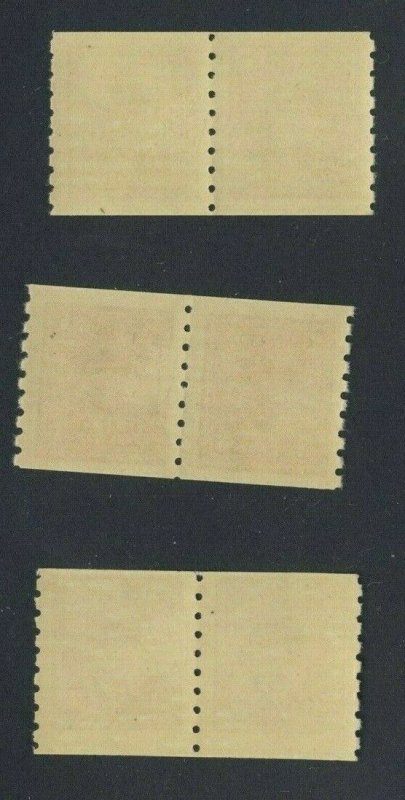 6x WW II M stamps 3x Coils Pairs 1 of each 2-3c-3c 3MNH 3xH Guide Value=$30.00