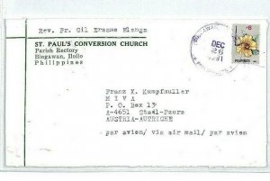 PHILIPPINES Cover 1991 *Bingawan Iloilo* Missionary Air Mail MIVA FLOWERS CM98