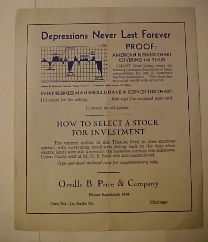 US  1932 PICTORIAL FOLDER AD INVESTING ORVILLE PRICE & CO CHICAGO