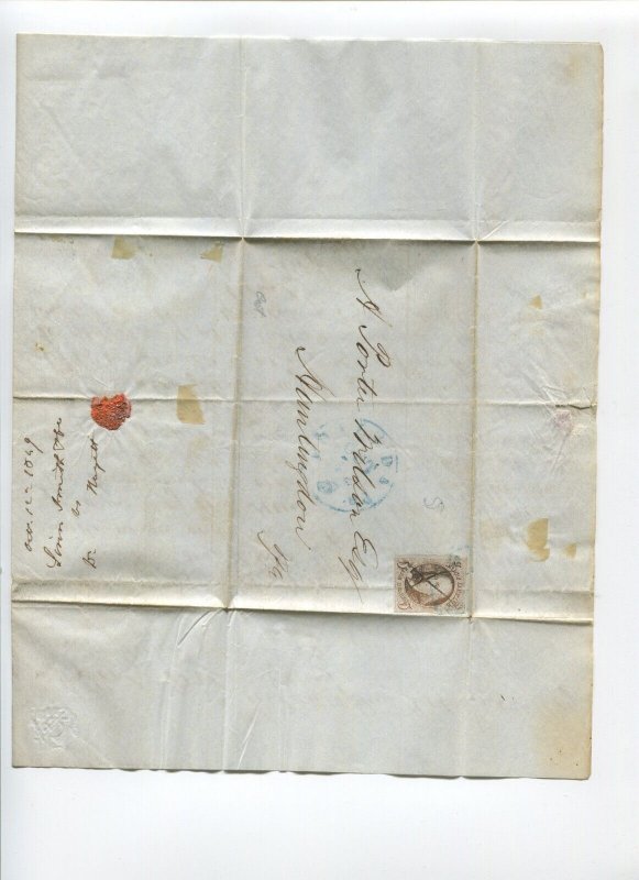1 Franklin Imperf Used Stamp on Cover Philadelphia to N Huntingdon PA (LV 1630) 
