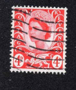 Great Britain Wales 1969 4p bright red, Scott 10 used, value = 25c