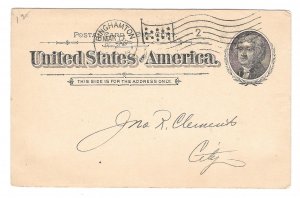 UX12 Postal Card 1c Jefferson Binghamton NY 1898 Flag Cancel