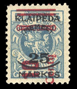 Memel #N87var, 1923 10c on 25c/5c blue, red surcharge shifted to bottom (inst...