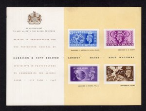 1948 OLYMPICS HARRISON & SONS PRESENTATION CARD 
