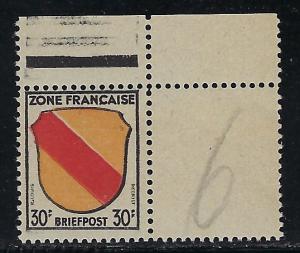 Germany - under French occupation - Scott # 4N10, mint nh, var. margin