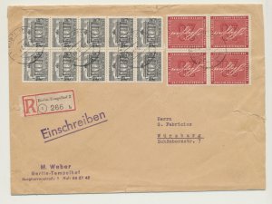 GERMANY 1956, BERLIN TO WURZBURG REG.COVER, 10x1pf+4x20pf RATE (SEE BELOW) 