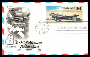 US UXC24 Douglass DC-3 PCS Artcraft Variety U/A FDC Postal Card