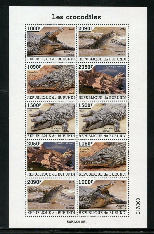 BURUNDI 2022 CROCODILE SHEET OF TEN MINT NEVER HINGED