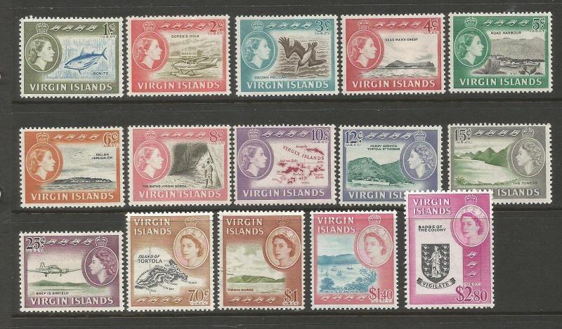 BRITISH VIRGIN ISLANDS  1964  QEII  PICTORIALS   SET 15  MLH  SG 178/92 