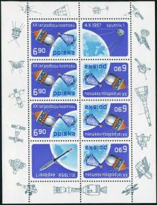 Poland 2248a sheet,MNH.Michel 2539 klb. Vostok,USSR;Mercury,USA.Globe.1977.