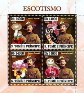 SAO TOME E PRINCIPE 2006 SHEET SCOUTS BADEN POWELL MUSHROOMS OWLS GOLD st6406a