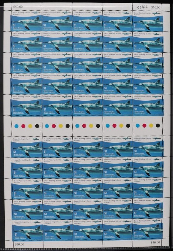 COCOS (KEELING) ISLANDS 2016 Dolphins $1 set of 3 full sheets. MNH **. cat £275.