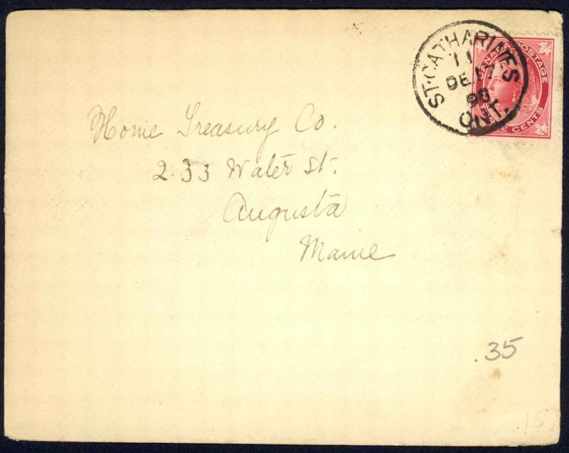 Canada Sc# 69 on cover (a) (St. Catherines>Augusta) 1898 12.17 QV Maple Leaf