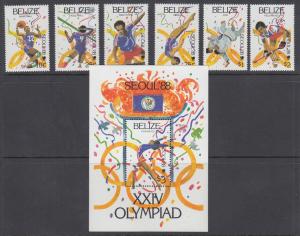 Belize Sc 899-905 MNH. 1988 Seoul Olympics complete set  incl Souvenir Sheet, VF