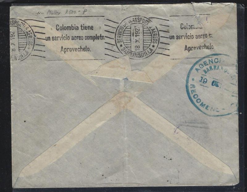 COLUMBIA  (PP2404B) 1927 REG A/M , R ON A/M STAMP TO FRANCE