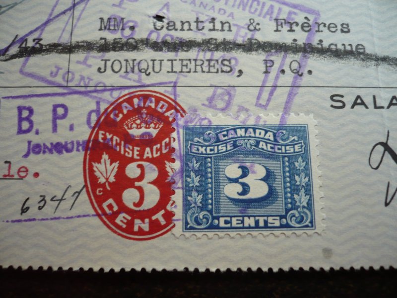 Canada - Revenue Embossed & Excise Stamp on a Time Draft