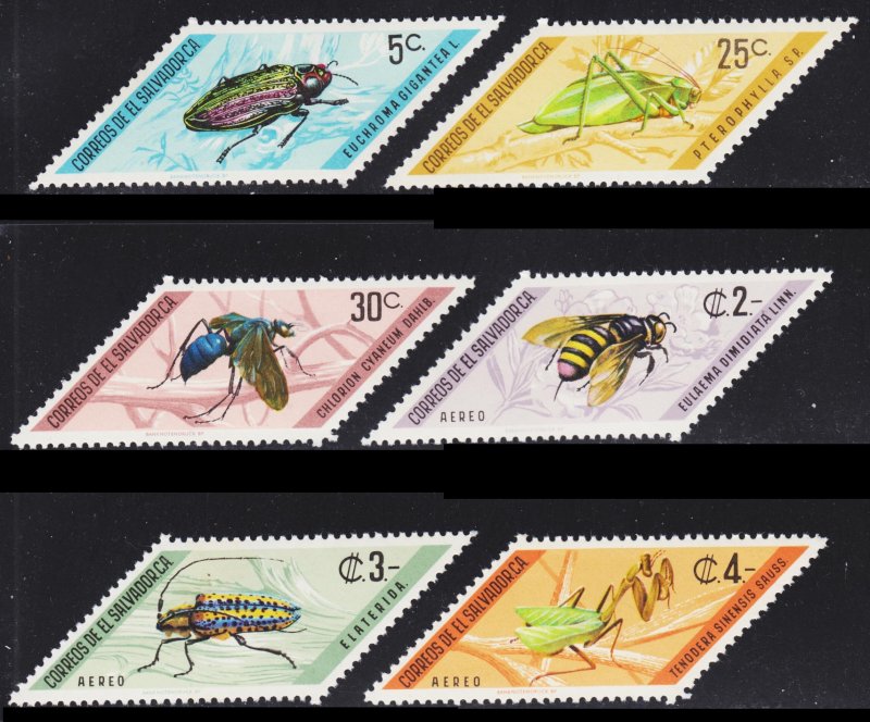 El Salvador Scott 806-08, C267-69 complete set F to VF mint OG NH.