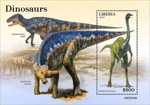 Liberia - 2022 Dinosaur on Stamps - Stamp Souvenir Sheet - LIB220311b1