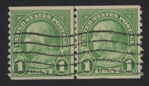 United States USED Scott Number 597 JOINT LINE PAIR  F-VF #Y1  -  BARNEYS