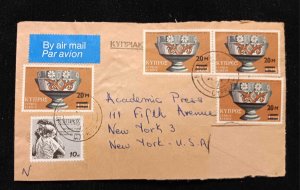 C) 1974, CYPRUS, AIR MAIL, COVER SENT TO THE UNITED STATES, WITH MULTIPLE STA XF