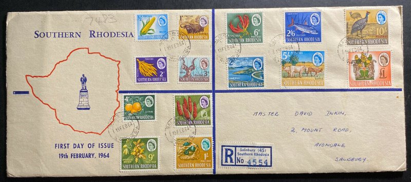 1964 Salisbury Southern Rhodesia First Day Cover FDC Comp Set Sc#95-108 