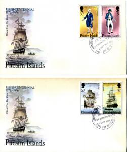 1976 Pitcairn Island Sc 158a 159a First Day Covers US Bicentennial Tall Ship FDC