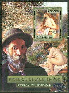 GUINEA BISSAU 2012 PIERRE AUGUSTE RENOIR PAINTINGS OF  NUDES  SOUVENIR SHEET NH