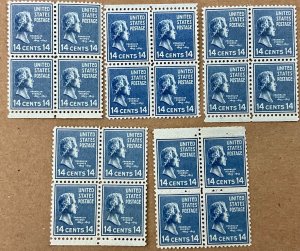 819 Franklin Pierce  Prexie Series 14cent VF MNH 20 stamps FV $2.80 issued 1938