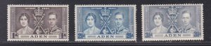 Aden # 13-15, King George Vi  Coronation, Mint Hinged, 1/2 of Hinged Cat.