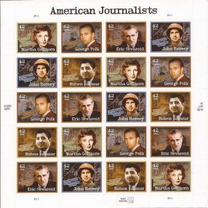 US Stamp 2008 42c American Journalists 20 Stamp Sheet Scott #4248-52