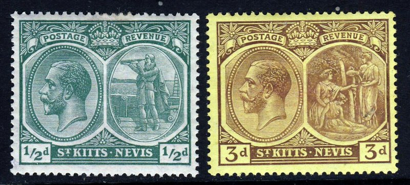 ST.KITTS-NEVIS KG V 1921-29 ½d. & 3d. Wmk Mult Script CA SG 37 &  SG 45a MINT