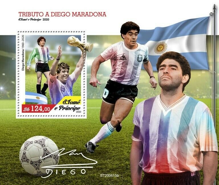 Sao Tome & Principe Football Stamps 2020 MNH Diego Maradona Sports People 1v S/S