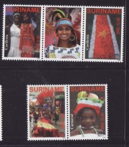 Surinam-Sc#1374,1375a,b- id8-unused NH set + sheet stamps-Carnival costumes-2008