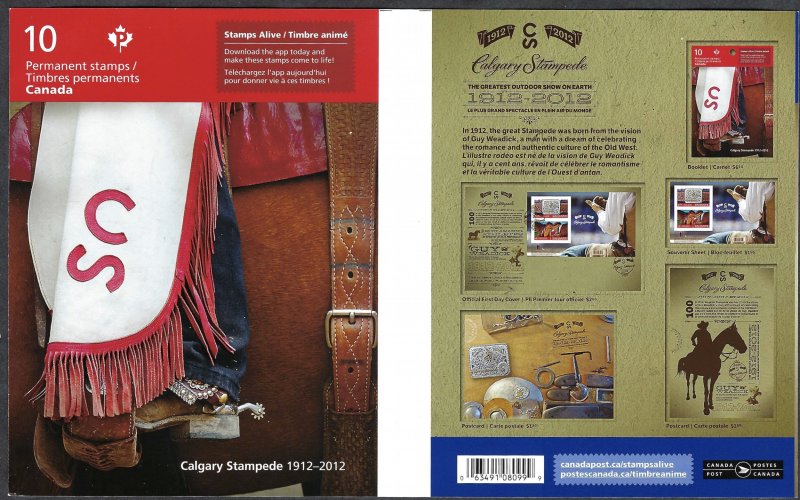 Canada #2548b Calgary Stampede Centennial (2012). Gutter pane of 10 stamps. MNH