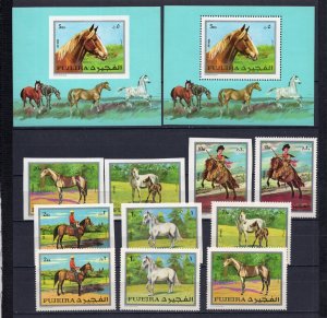 FUJEIRA 1970 HORSES 2 SETS OF 5 STAMPS & 2 S/S PERF. & IMPERF. MNH