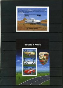 MALDIVES 2000 PORSCHE AUTOMOBILES SHEET OF 3 STAMPS & S/S MNH